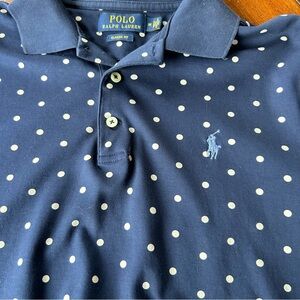 Ralph Lauren 100% Cotton Navy and White Polka Dot Polo Shirt Sz M NWOT